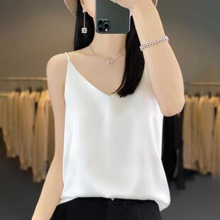 新v领单肩带内搭无袖 上衣吊带小背心 女装 丝绸缎面吊带2026春夏季