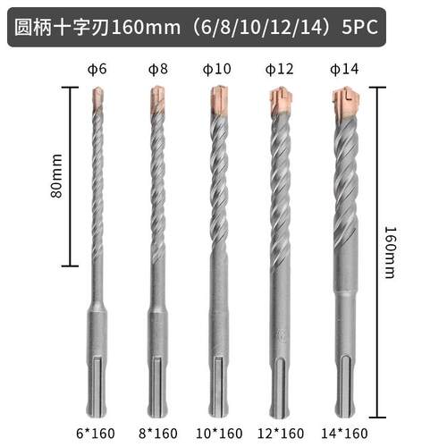 钨钢电锤钻头套装 圆柄十字合金冲击钻头 钢筋混凝土穿墙钻头