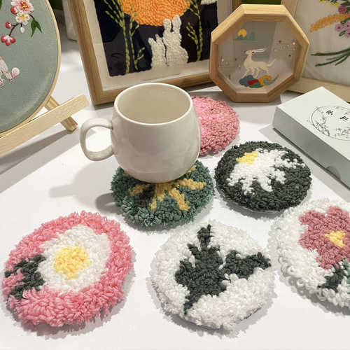 外贸热销戳戳绣杯垫手工DIY材料包打发时间戳戳乐解压