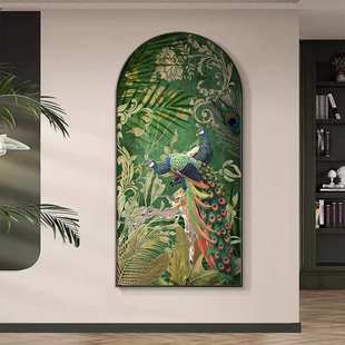 入户进门玄关画挂画新中式 抽象山水过道走廊画 鹿鹿高升好寓意竖版