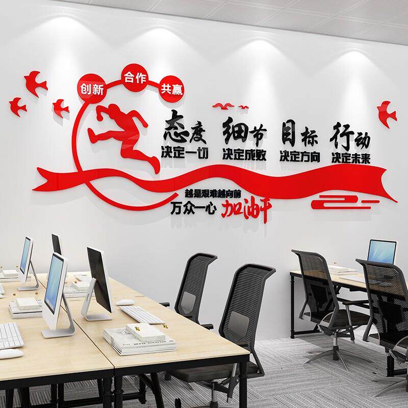 企业文化背景墙布置办公室墙面装饰公司团队创意激励励志标语墙贴