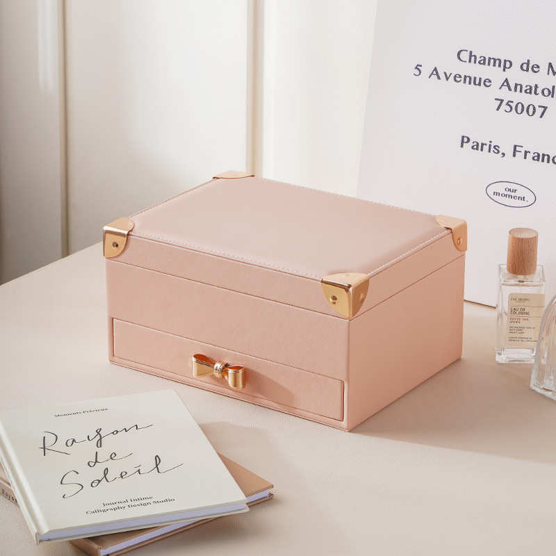 欧美首饰收纳盒PU皮革多层抽屉式翻盖家用桌面珠宝饰品箱