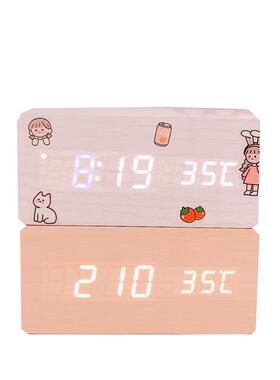 木质木头声控多功能温度摆件a524ins闹钟数字学生简约 钟时钟桌面