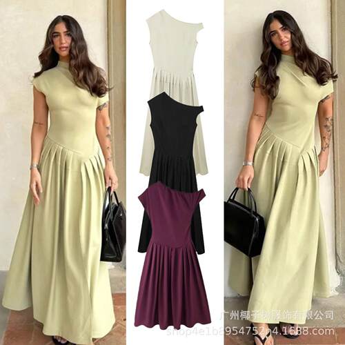 Maxi Dress Off Shoulder Slim Fitting Plain Pattern Sleeve