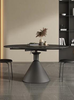 3Y黑色方圆两用岩板餐桌简约现代家用小户型可旋转伸缩多功能变形