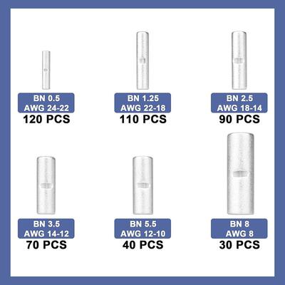 跨境 460pcs盒装 24-8AWG/非绝缘管型对接连接器中接接线端子