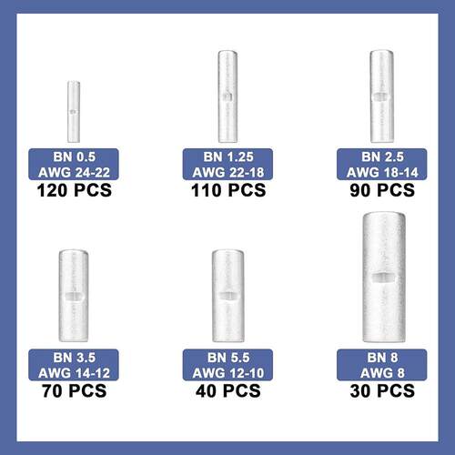 跨境 460pcs盒装 24-8AWG/非绝缘管型对接连接器中接接线端子