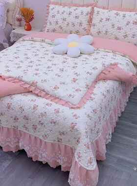 春秋新款夹pxx10032棉床盖四套韩版花边床裙三件套套床件单被四季