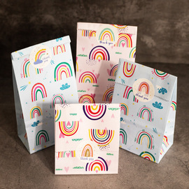 6个袋创意彩虹糖果袋礼物方底平口底袋礼袋 DIY烘焙包装纸袋