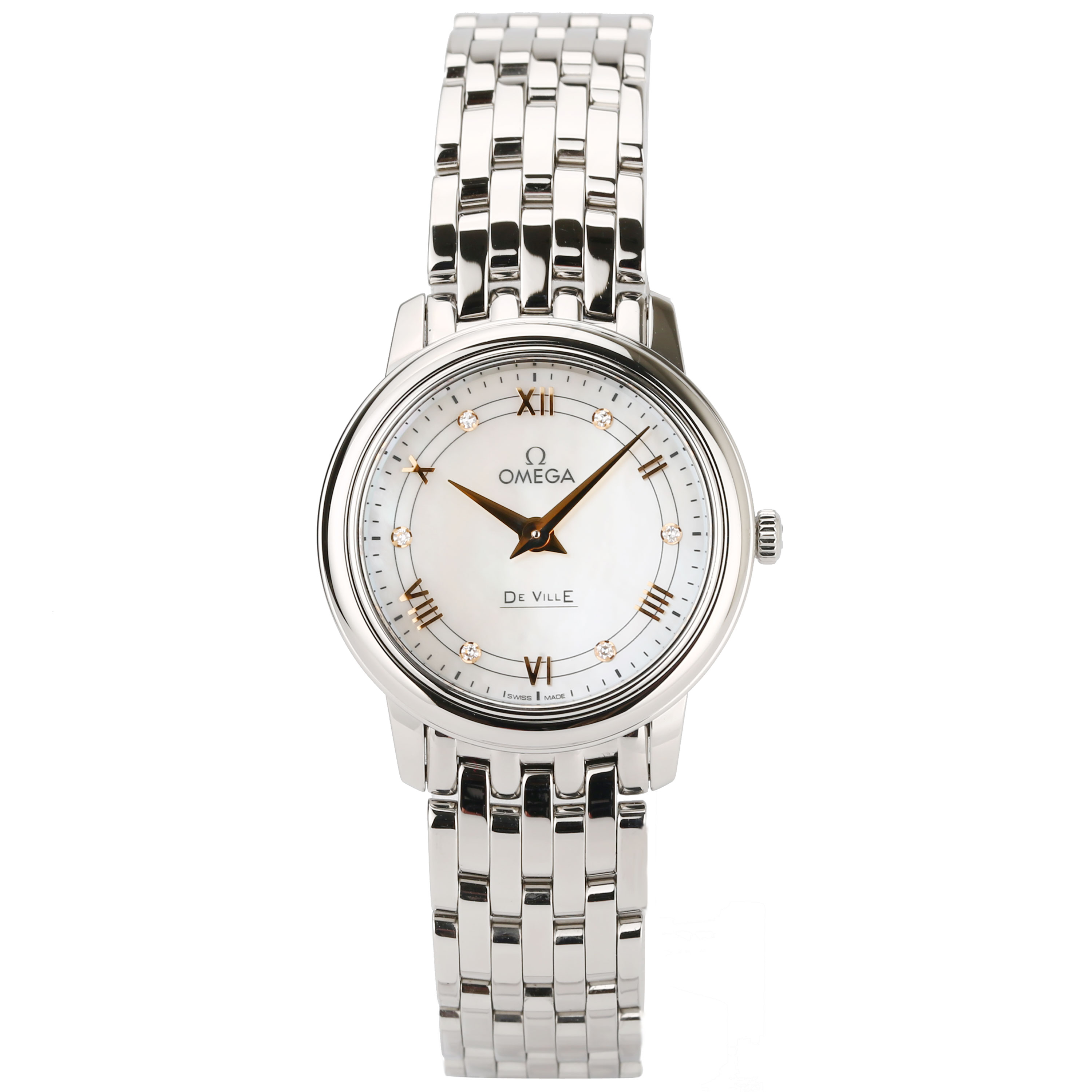 [9.8新]欧米茄碟飞系列精钢贝母面钻石女表424.10.27.60.55.001