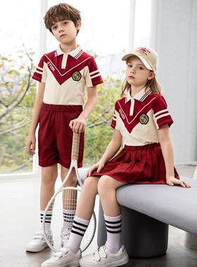 幼儿园园服教师三件套小学生校服红色班服春夏季英伦枣红运动套装