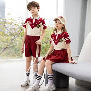 幼儿园园服教师三件套小学生校服红色班服春夏季英伦枣红运动套装
