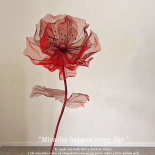 饰双虞美人珍珠套装 橱窗色纱包大型美手工diy仿 装 花陈纱材料款