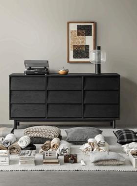 my侘古寂风九斗柜木黑色复实储物柜斗白蜡木六玄关柜客厅边柜LKB