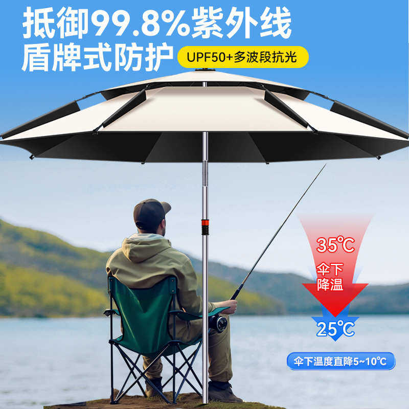 新款钓鱼专用伞加厚钓伞万向双层遮阳伞摆摊防晒户外防雨加固加