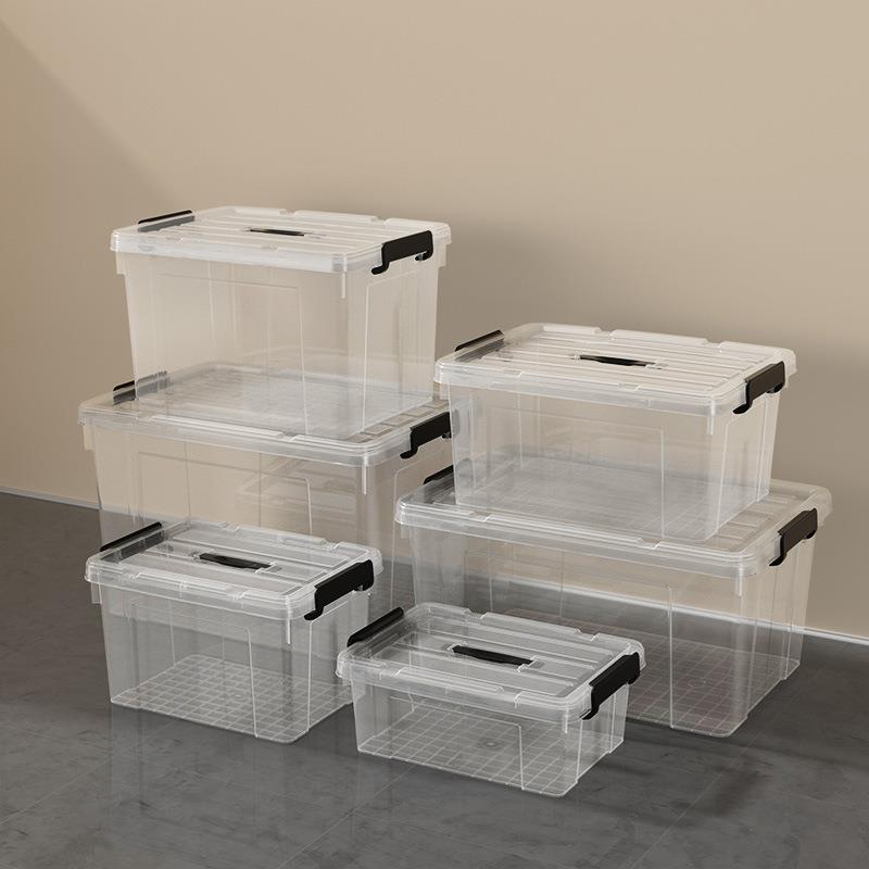 SPACEXPERT衣物收纳箱塑料整理箱透明带提手家用大号加厚收纳盒