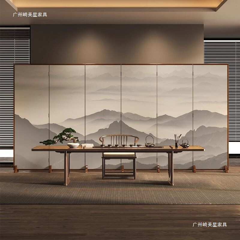 山水落地屏风隔断客厅遮挡酒店室隔断挡板大厅简约折叠玄关折屏家