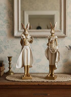 欧式简约树脂工艺礼服兔子摆件室内客厅装饰玄关轻奢感创意桌面