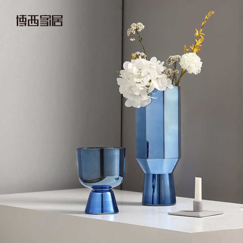 博西家居 电镀铝绿色水杯型高脚水培玻璃花瓶家居客厅装饰插花器,家居饰品,花瓶,淘宝优惠券,粉丝福利购,淘宝优惠卷