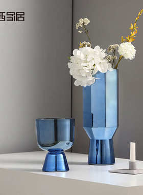 玻璃插花装饰水培家居器博 水杯花瓶绿色型镀铝客厅电高脚家居西