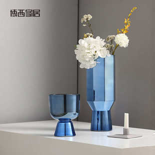 玻璃插花装饰水培家居器博 水杯花瓶绿色型镀铝客厅电高脚家居西