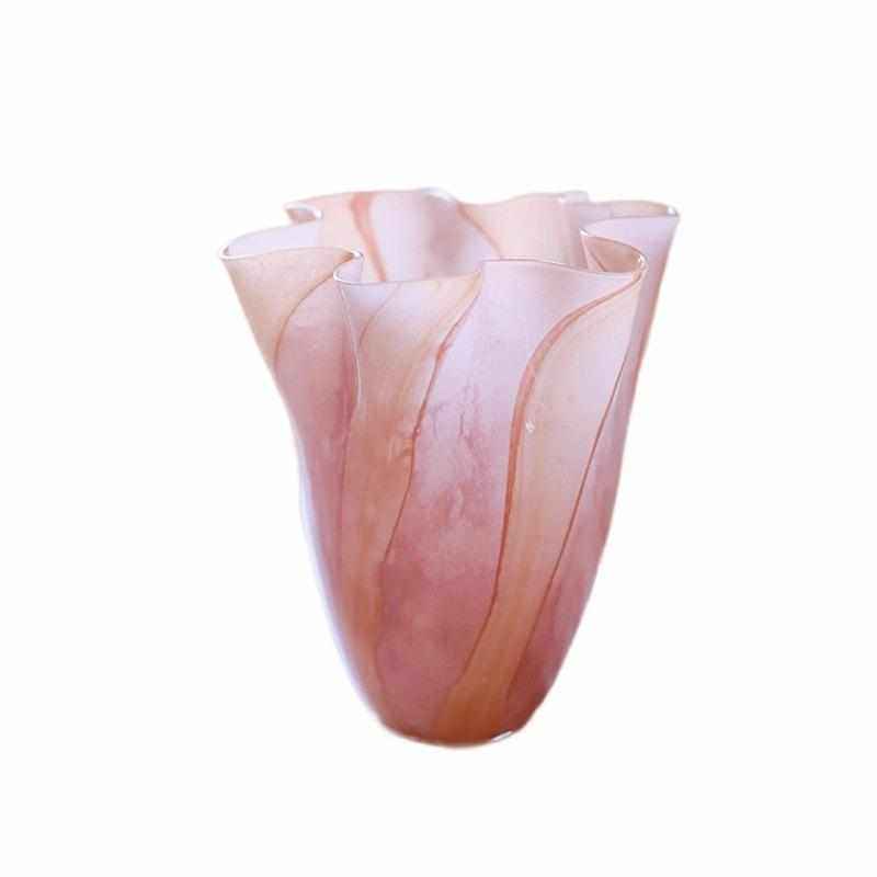 轻奢粉色中古花边玻璃花瓶摆件高级感客厅桌面插花装饰样板间摆设,家居饰品,花瓶,淘宝优惠券,粉丝福利购,淘宝优惠卷