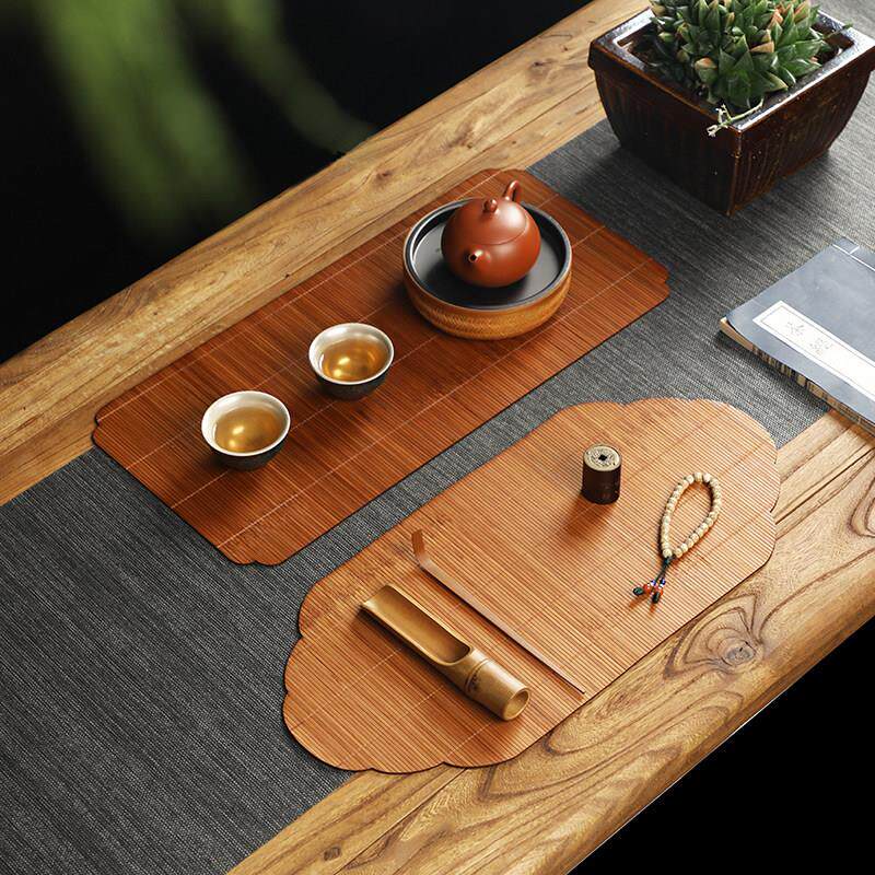 竹编大漆主人席 中式覆古茶席桌旗布艺茶桌垫子 双面餐垫隔热茶垫