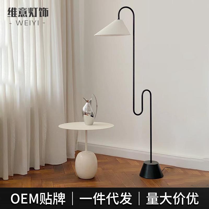 弯曲布艺北欧布艺设计师创意餐厅客厅落地灯现代样板房铁艺落地灯