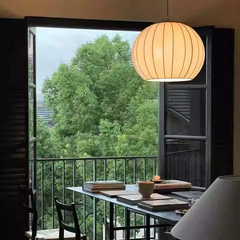 法式中古圆球餐厅吊灯卧室灯日式侘寂风复古书房茶室客厅中山灯具