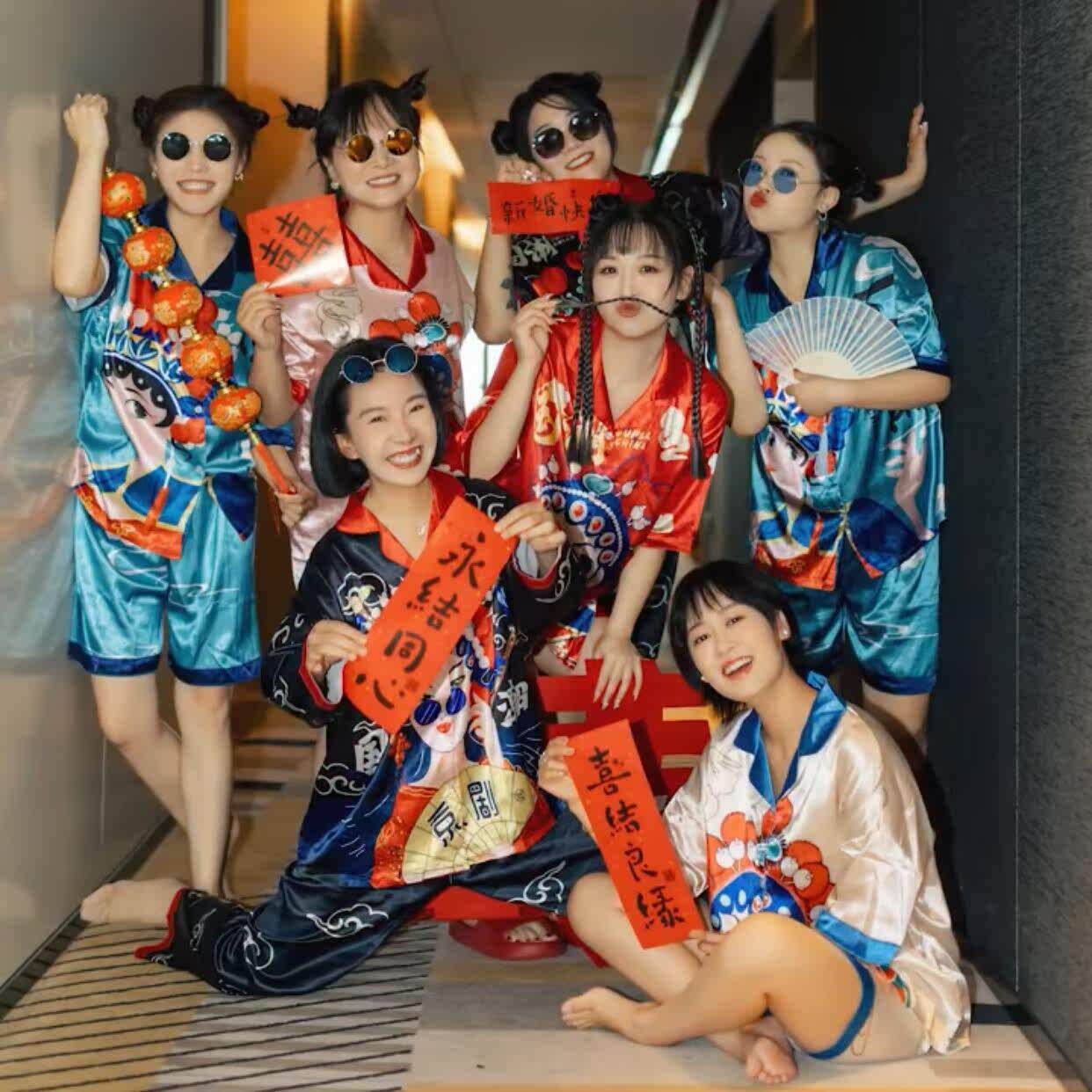 新娘伴娘晨袍女春夏轻奢冰丝睡袍 结婚可外穿红色长款薄浴袍
