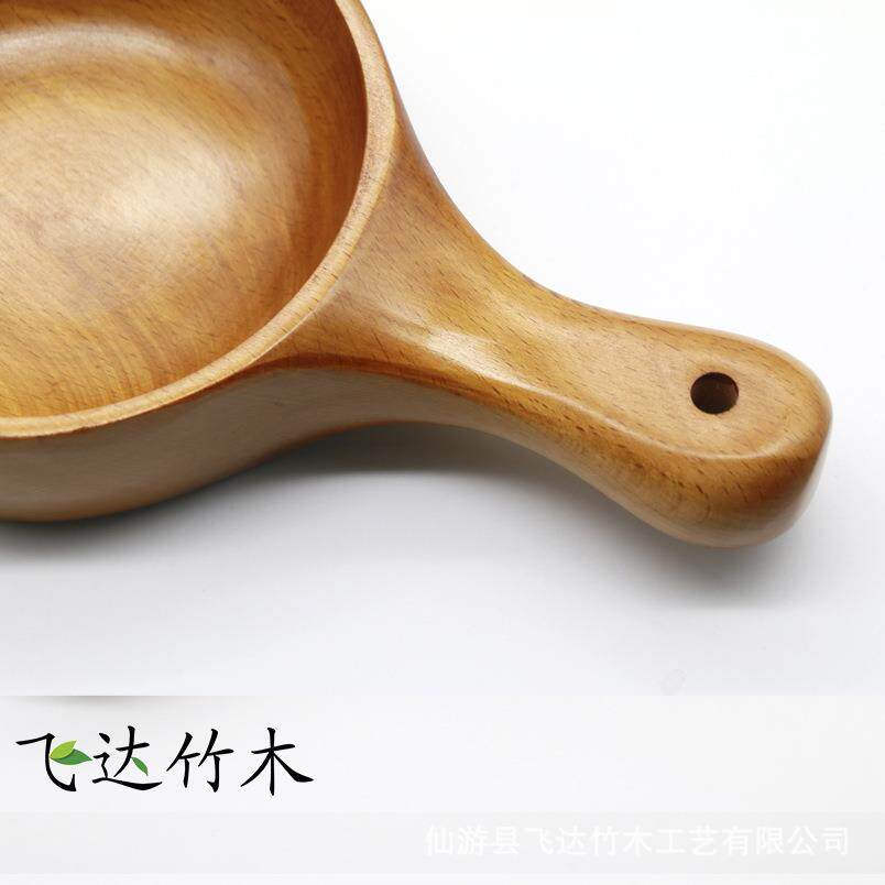 创意木制榉木大水勺水瓢 沙拉碗 手柄木碗汤饭碗