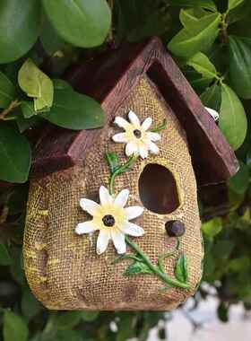 跨境热销树脂麻袋花洒鸟屋户外工艺品摆件家居花园阳台雕塑装饰品