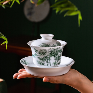 宝茶碗壶承主人杯功夫茶杯 高档陶瓷三才盖碗刘培竹大师釉下手绘元