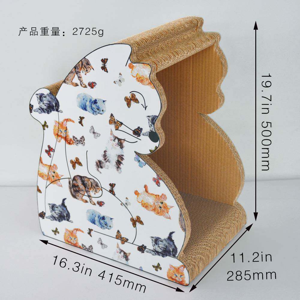 猫抓板-瓦楞纸纸制猫玩耍板-猫窝猫屋猫碗-大肚子猫-淡雅白