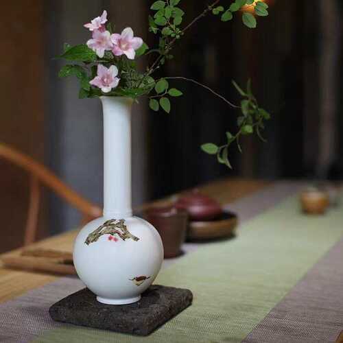 批发陶瓷全精致新 作手 中式器 禅意花瓶花摆件花插小口