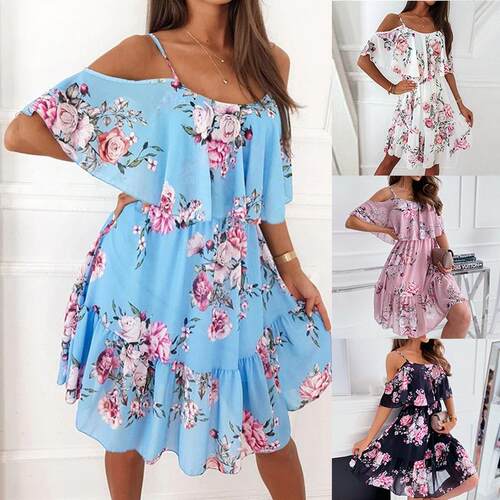 Plus Size Women's Stylish Floral Belted Midi Dress Short