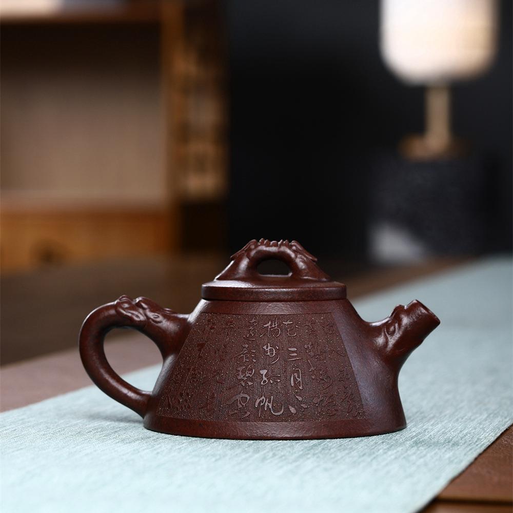 霸刻诗瓢壶宜兴紫砂壶原矿石古宜兴紫砂铜泥茶壶紫砂礼品茶王具