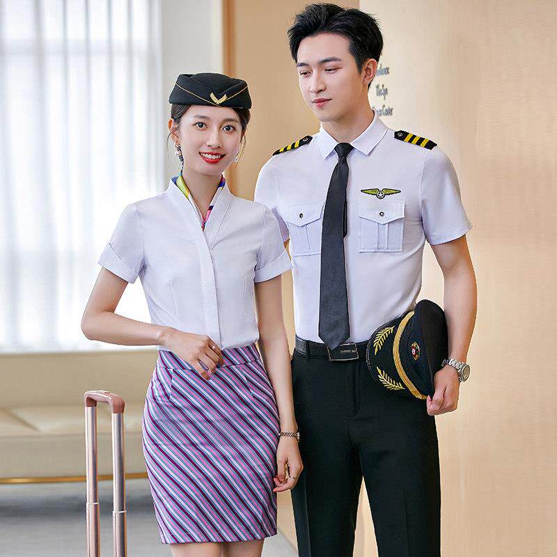 高铁乘务员制服男女春夏季职业装短袖衬衫套装空姐空少寸衣工作服