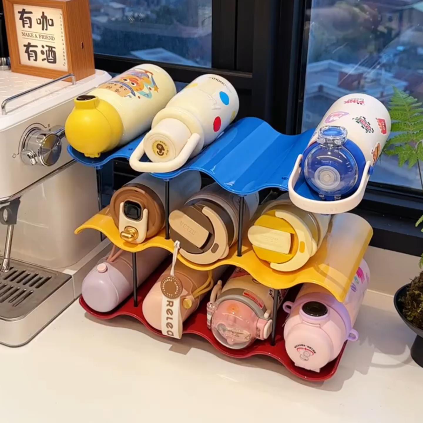保温杯收纳层架桌面多层水杯置物架茶吧台咖啡角大容量省空间整理