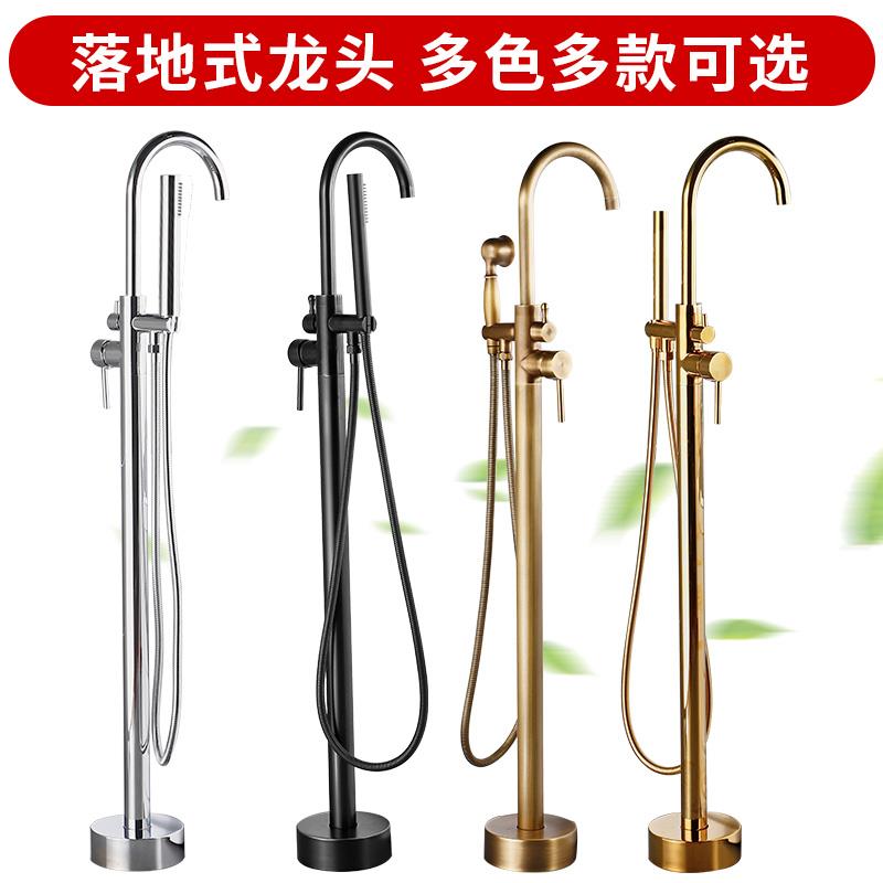 全铜仿古冷热落地式浴缸水龙头缸边立式独立木桶立柱盆墙接式花洒