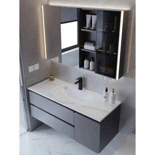 现代简约岩板热弯一体盆浴室柜卫生间洗脸盆组合智能洗手柜洗漱台