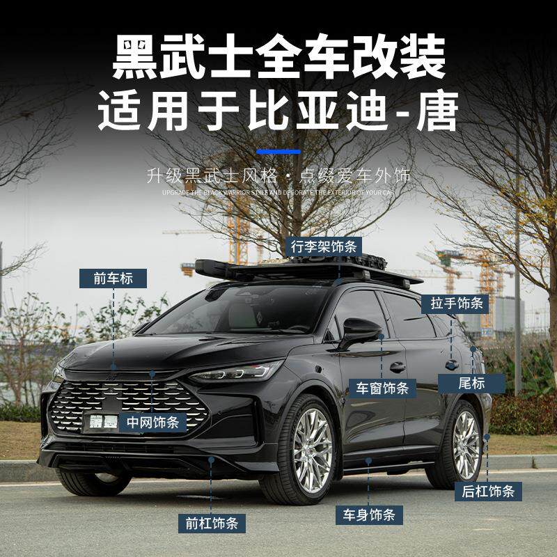 L6F比亚迪唐黑武士套件唐亮黑车窗饰条行李架前中网车标全车黑化
