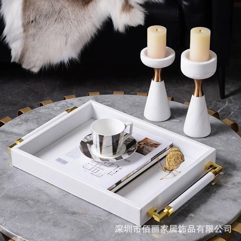 客代金属皮革长棍现托盘摆件欧式厅茶几美式样板UJH房摆件