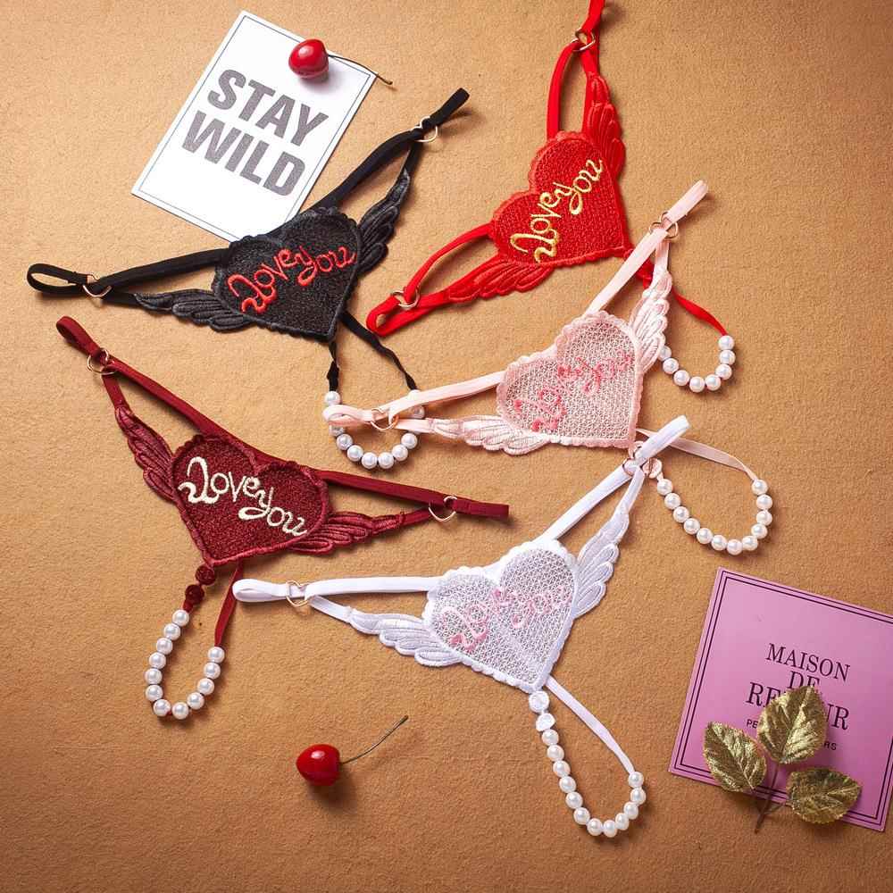 Womens T-Back Underwear One String Small Pearl See-Through
