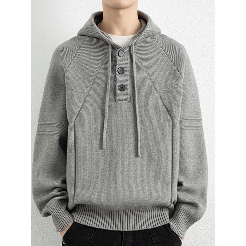 秋冬毛衣男士新款上衣感外穿连帽外套男2025季针织衫男三粒0926c