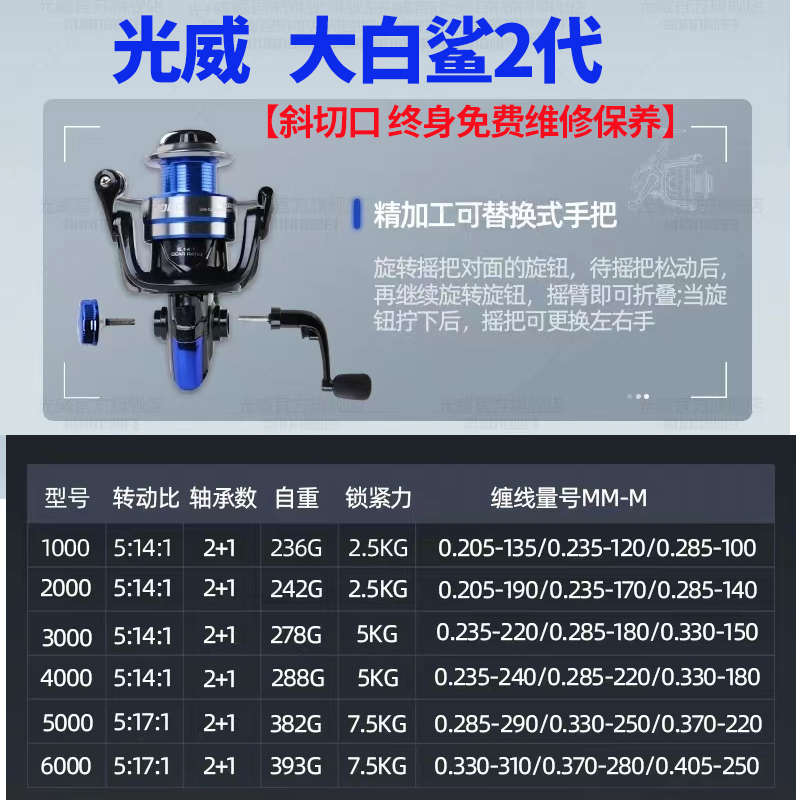 浦舟三代纺车轮左右互换鱼线轮路亚矶钓远投海竿斜切口纺车轮