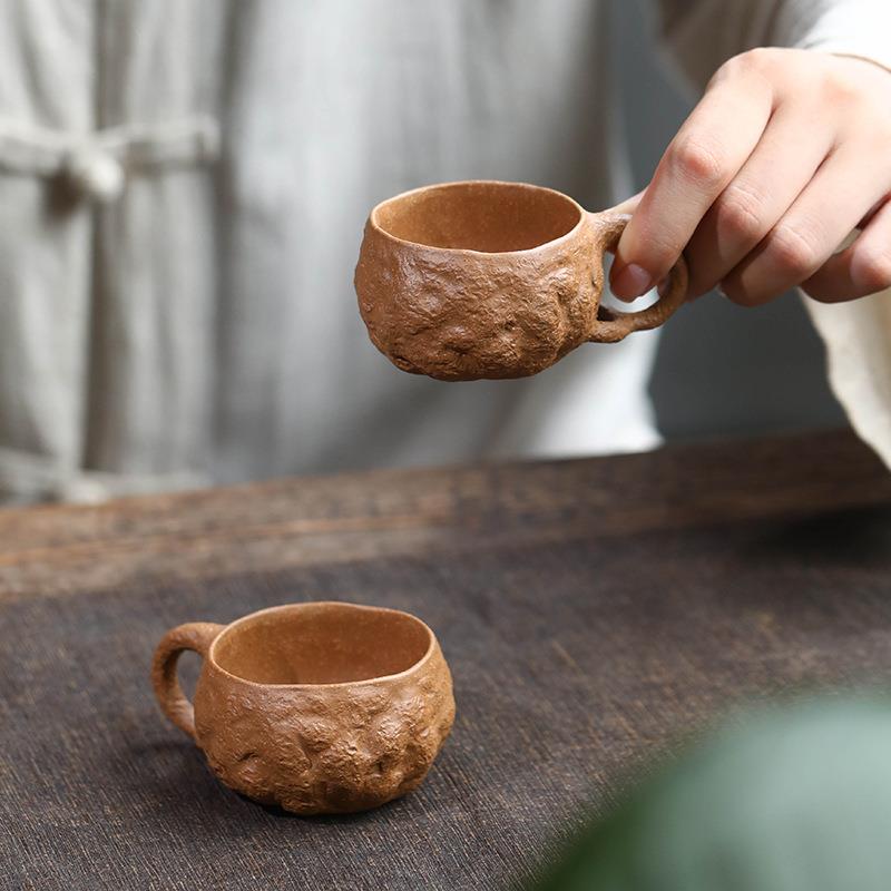 宜兴紫砂杯茶杯手工降坡泥带把主人杯仿生供春杯子树桩茶具配件