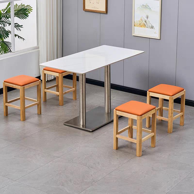 岩板桌面不锈钢吧台桌椅组合商用餐厅饭店奶茶店咖啡厅长方形桌子