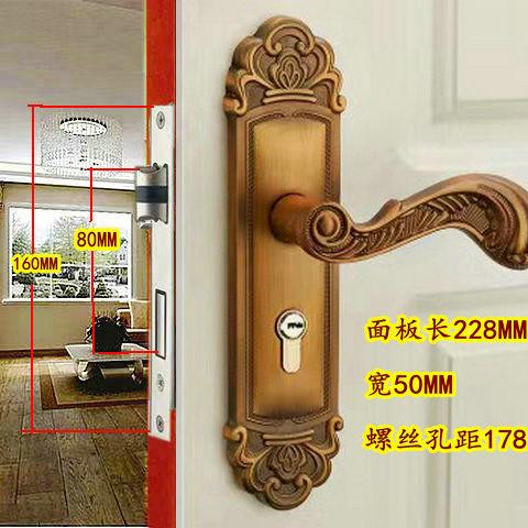 大50静音锁体房间锁具卧室锁欧式锁复古锁具黄古铜锁木门锁套装锁