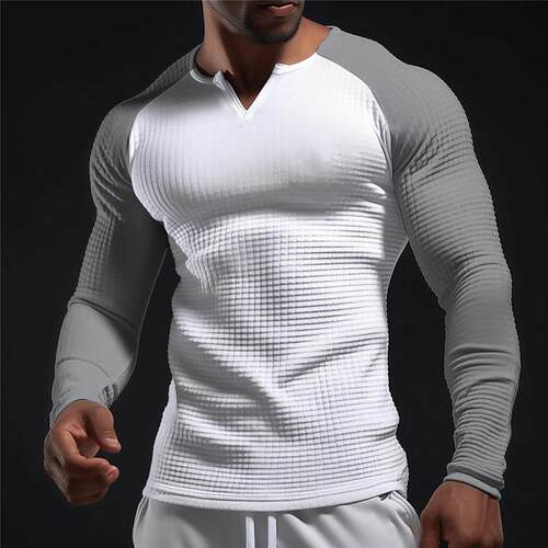 Men's long sleeved shirt with color blocked base